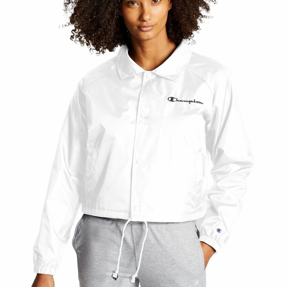 Champion Women's Cropped Coaches Jacket White XL